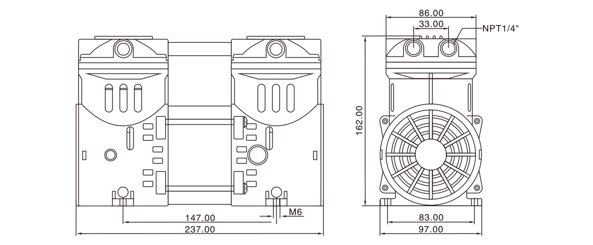 HP-550H活(huo)塞真(zhen)空(kong)泵 尺寸(cun)圖(tu)