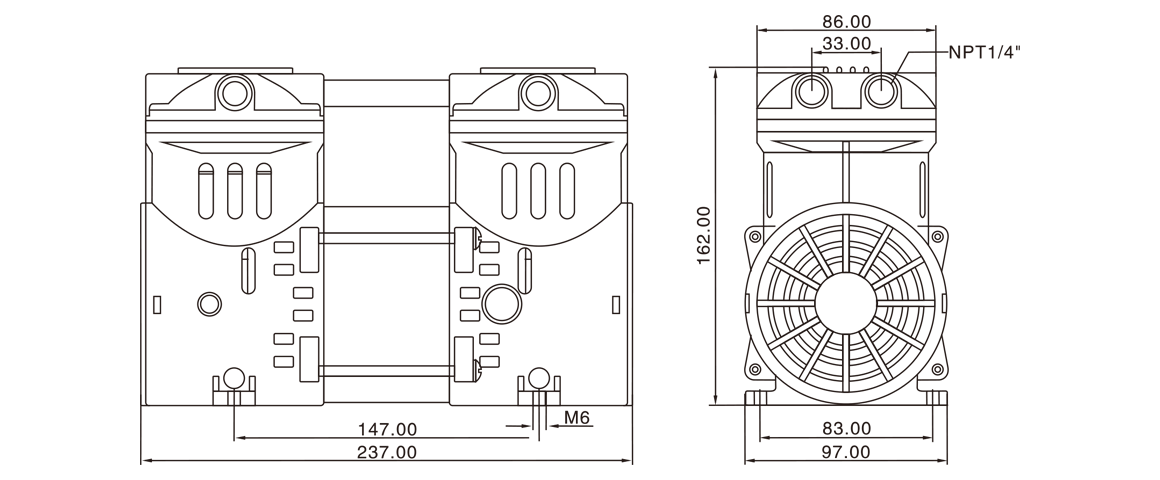 HP-550V活塞真空泵(beng) 尺(chi)寸圖