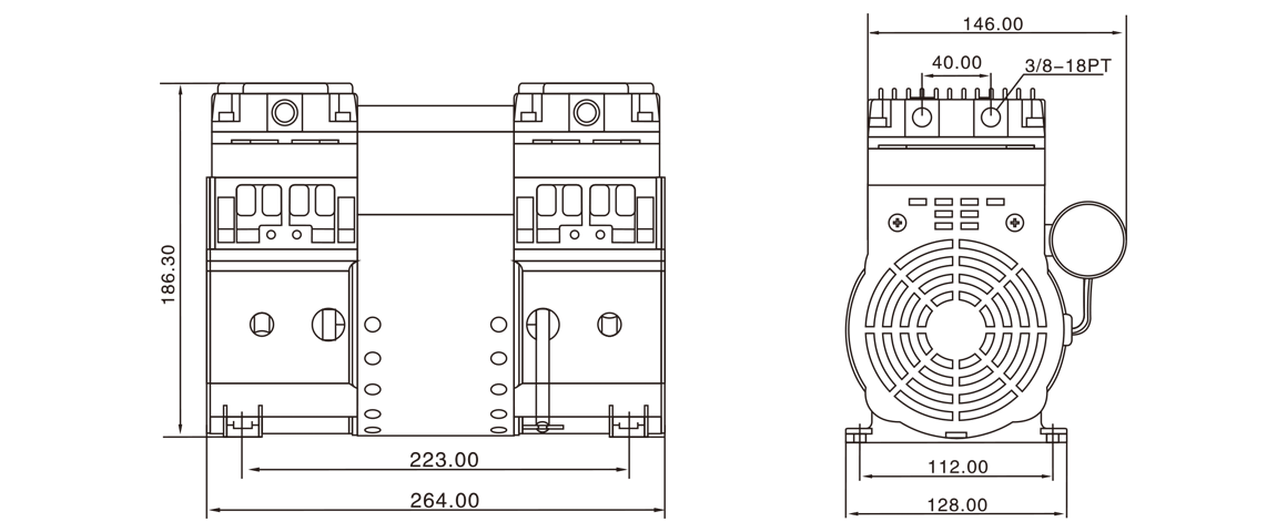 HP-200C活(huo)塞(sai)真(zhen)空泵(beng) 尺(chi)寸圖