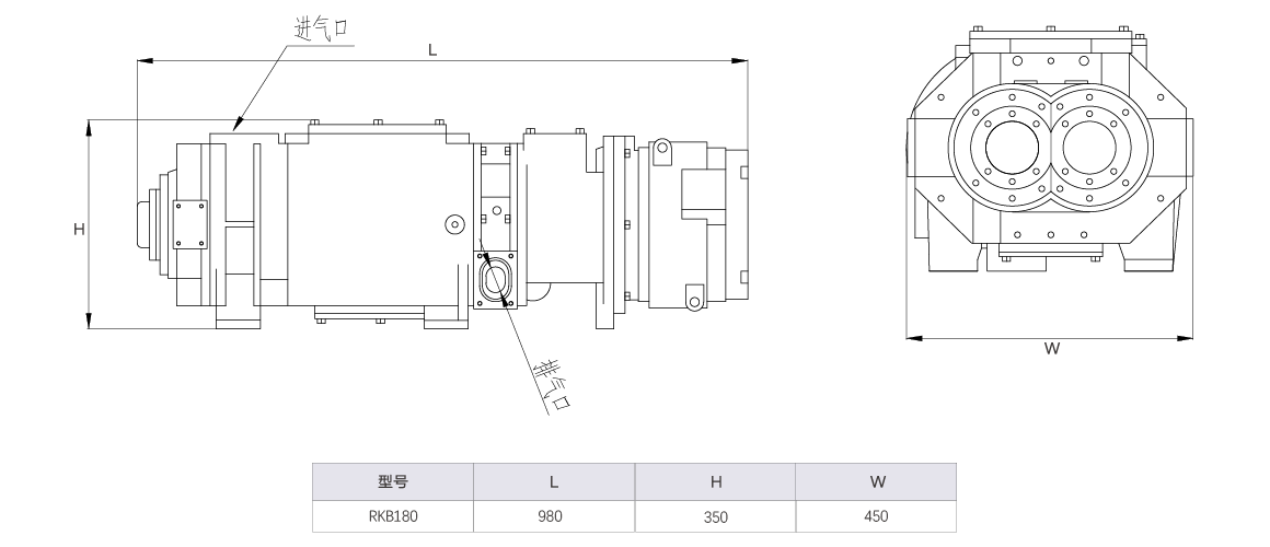 RKB0180榦(gan)式(shi)螺桿(gan)真(zhen)空(kong)泵(beng) 水(shui)冷尺(chi)寸(cun)圖