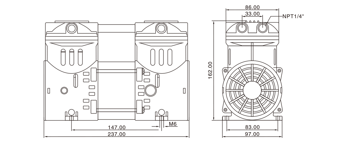 HP-550C活塞(sai)真(zhen)空(kong)泵 尺(chi)寸(cun)圖