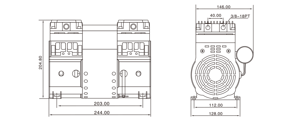 HP-2000H活塞真(zhen)空(kong)泵(beng) 尺寸(cun)圖(tu)