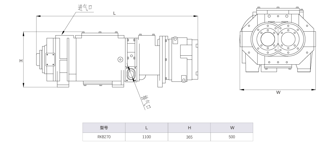 RKB0270榦(gan)式(shi)螺(luo)桿真空(kong)泵 水(shui)冷(leng)尺寸圖